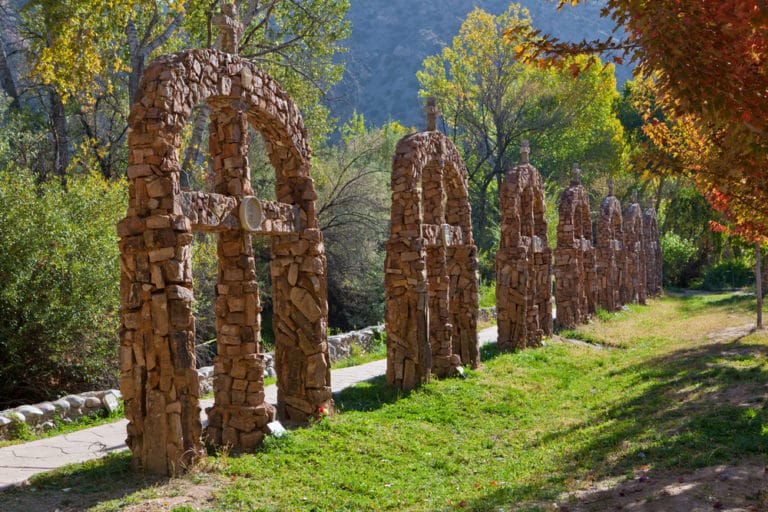Crosses on the grounds of the Santuario de Chimayó in northern New Mexico - a site of an sacred annual Pilgrimage
