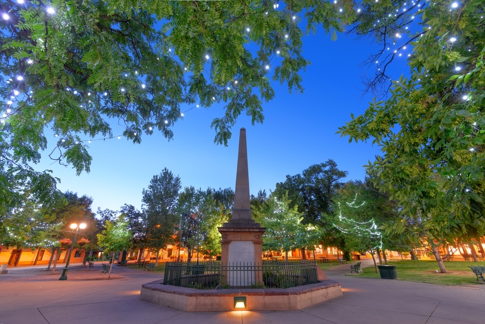 The park at the center of the Santa Fe Plaza - it's one of the best things to do in Santa Fe during your weekend getaways in New Mexico