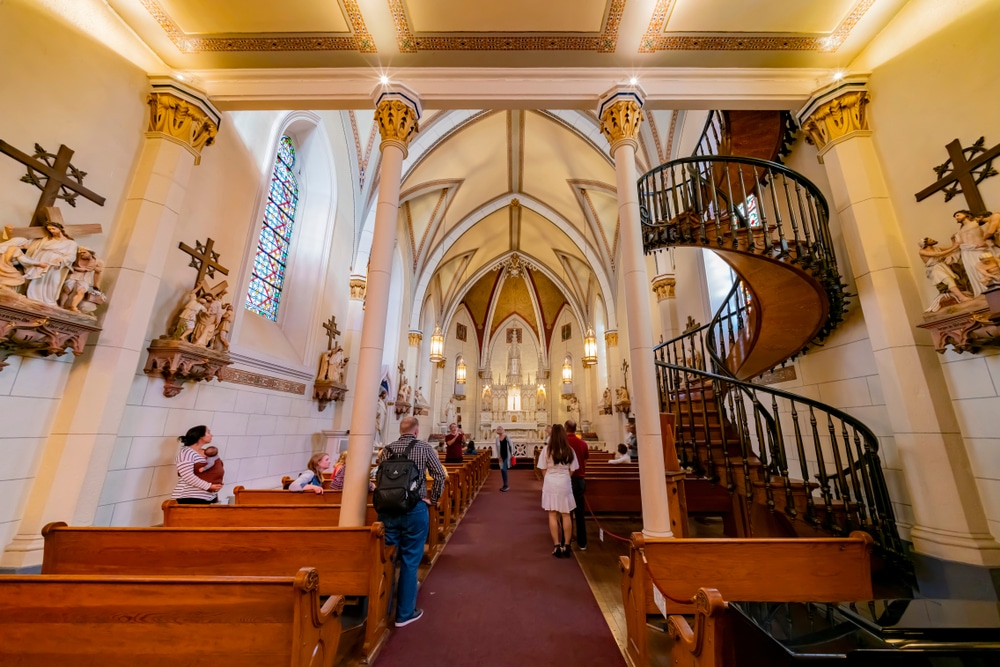 Inside the Loretto Chapel, one of the most famous churches in Santa Fe